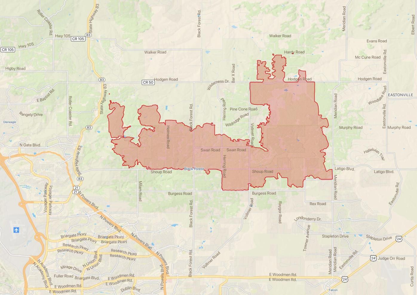 Black Forest Fire burn scar map