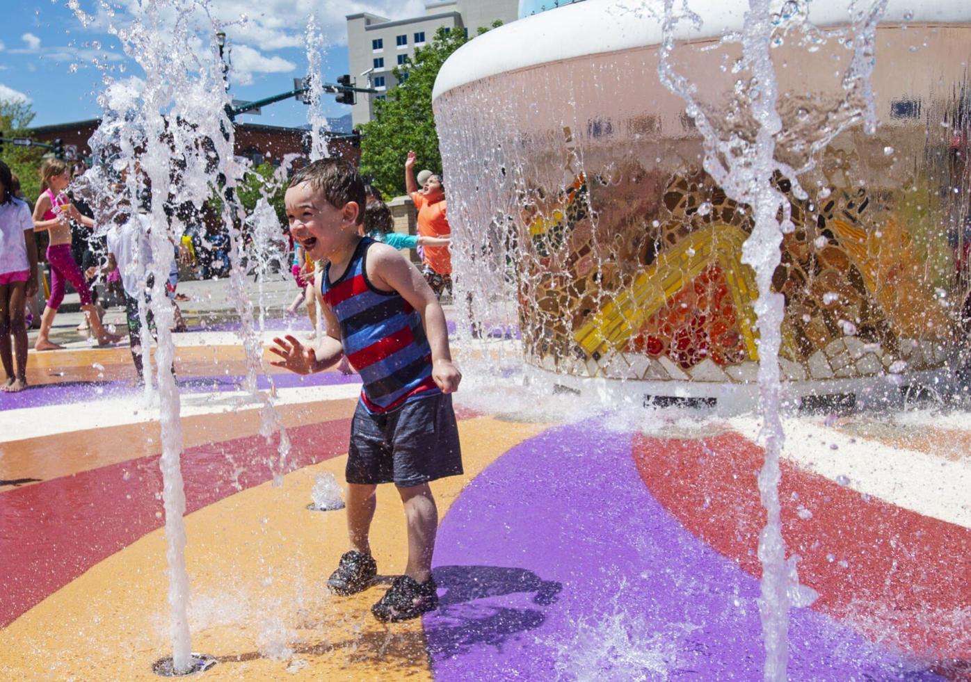 Kids Play in Uncle Wilbur Fountain During Southern Colorado KIDS Fun Fest