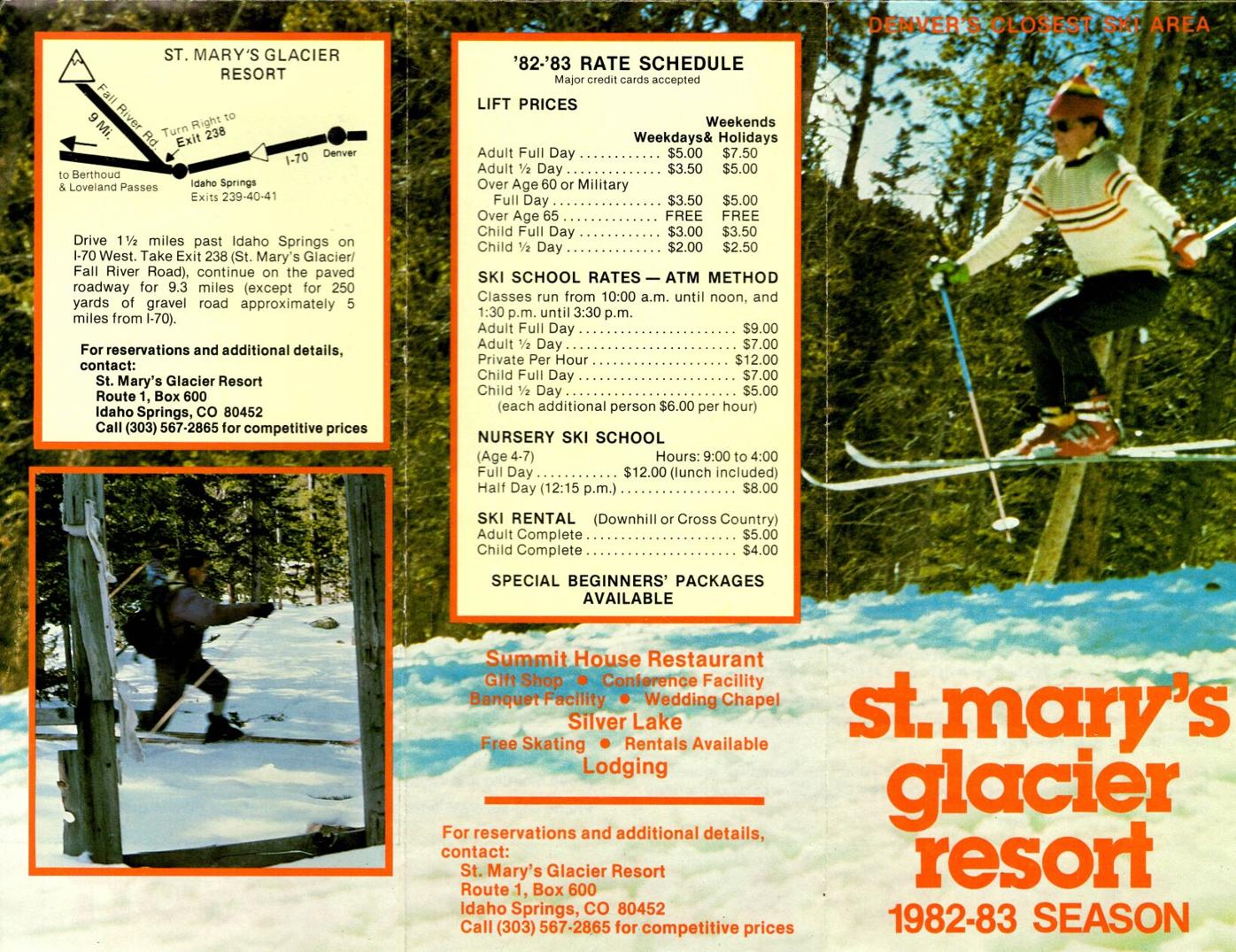 1982/1983 Rates for St. Mary's Glacier Resort