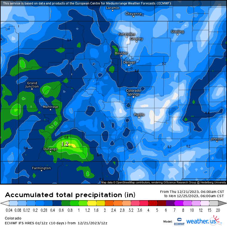 Monday, Dec. 25 forecast model from Thursday