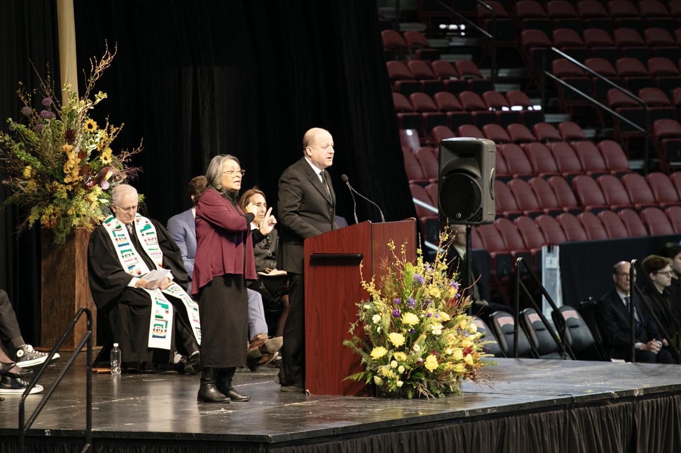 Gov. Jared Polis address hundreds gathered at a memorial service for the late Daniel Ritchie