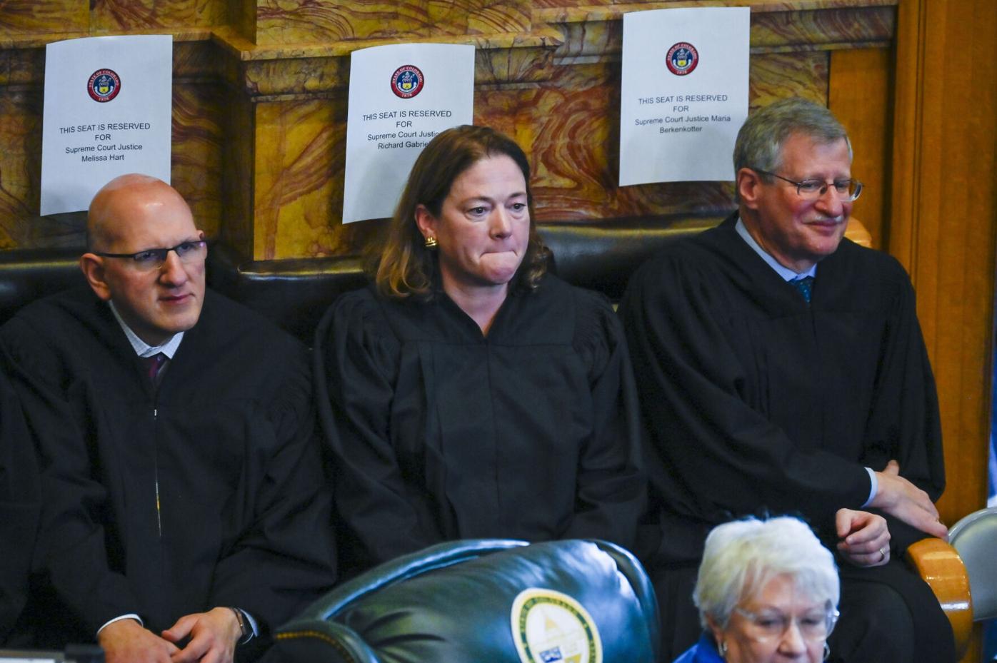 Justices Carlos Samour, Melissa Hart, Rich Gabriel