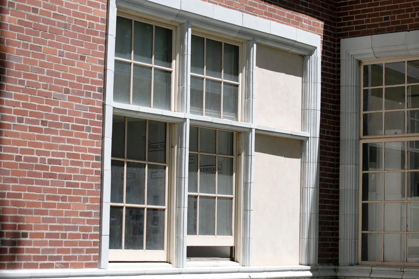 A window on East High School remains open during the school day